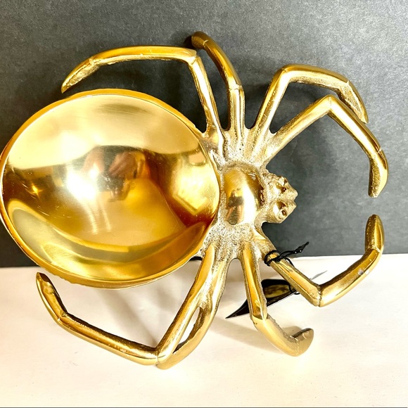 midnight spell Holiday Halloween Gold Metal Large Spider Candy Dish
